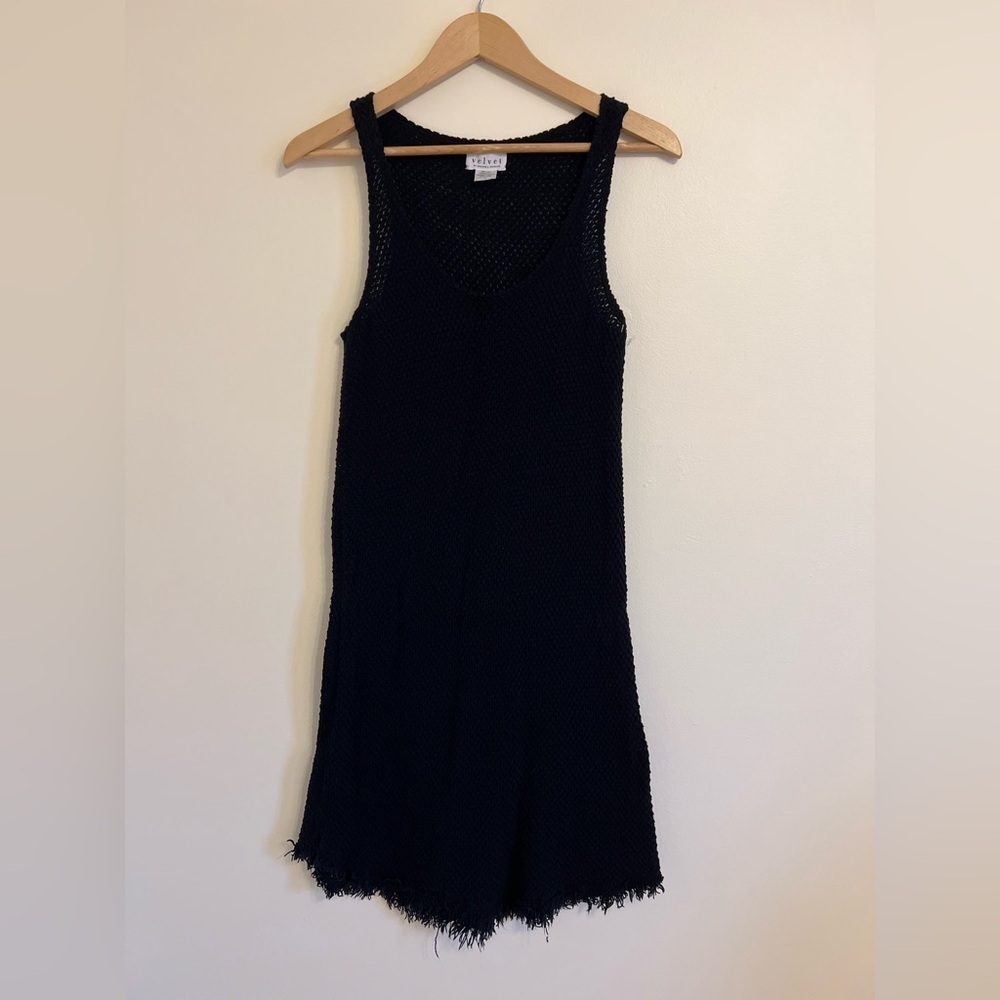 VELVET by Graham & Spencer Women Knitted Dress sz S Black Waffle Fringe Casual - Picture 1 of 16